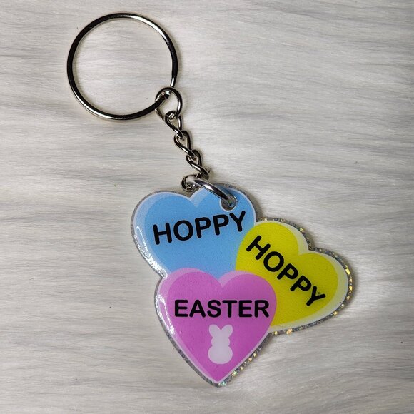 Hoppy Hoppy Easter Hearts Keychain - Picture 1 of 2